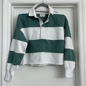 Abercrombie & Fitch Cropped Striped Polo Sweater Green Preppy Sz M